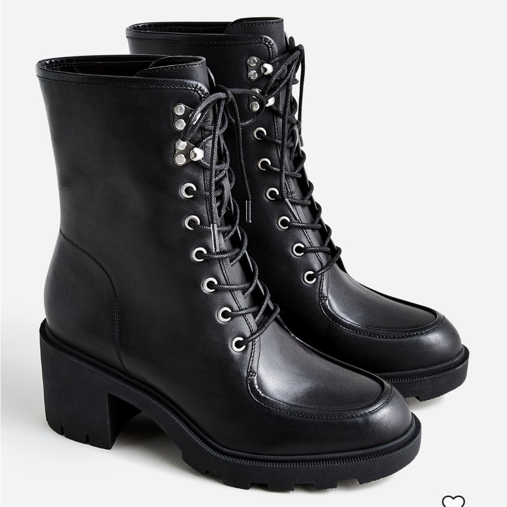 J. Crew Black military style Lace-Up Leather Boots